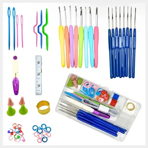 Kit Crochê Completo 16 Agulhas Ergonômicas E Acessórios Rosa-chiclete