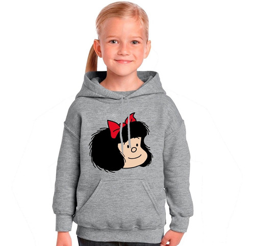 Buzo Gris Capucha Mafalda Moño Hombre Mujer Niños Hoodie