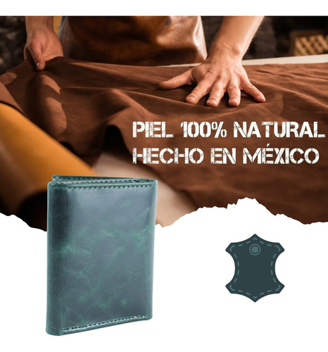Cartera Hombre Billeter Caballero Piel Triple Empaque Color Verde