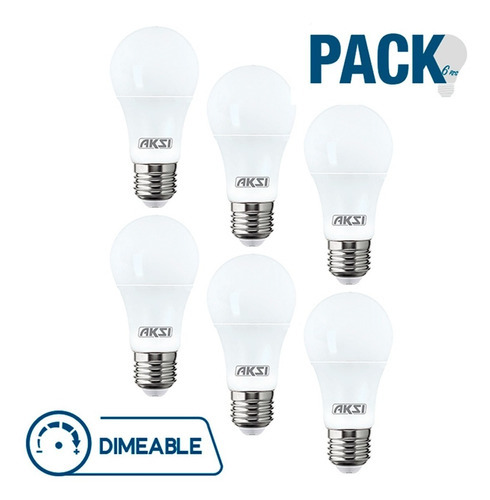 Pack De 6 Focos Led Dimeable A19 Aksi 12w Luz Cálida Color De La Luz Blanco Cálido