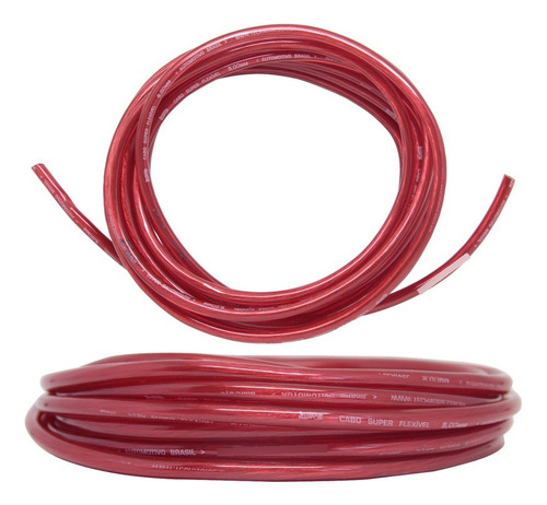 Cabo Bateria 6mm 5m 100% Puro Cobre Vermelho Automotivo