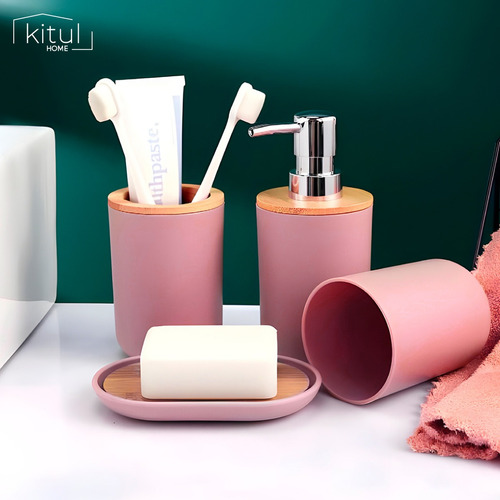 Accesorios Para Baño Set 4pz Juego De Baño Elegante Moderno Color Rosa