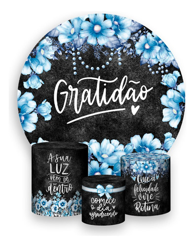 Painel Festa 1,5x1,5 + Trio De Capas - Flores Gratidão 29