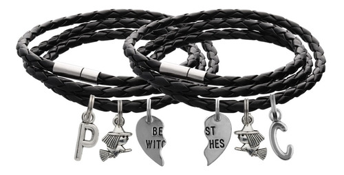 Kit Pulseras Amistad Mejores Amigas Dije Corazón Bruja Letra