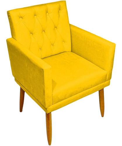 Poltrona Decorativa Sala C/ Capitonê Suede Azul Turquesa Cor Amarelo Desenho do tecido SUEDE LISO