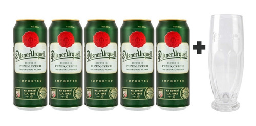 5 Pack De Cervezas Checas Pilsner Urquell 500ml + Vaso