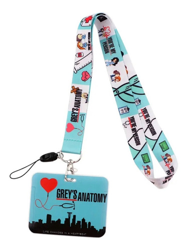 Portacredencial Horizontal + Lanyard Grey Anatomy Azul