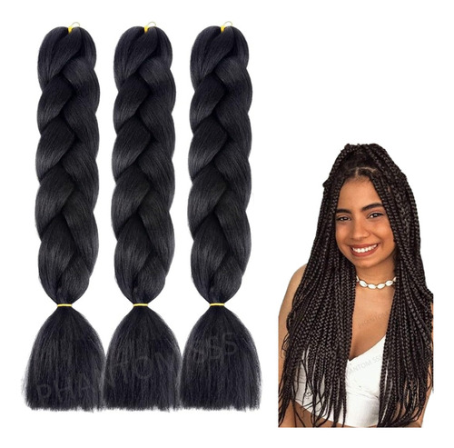 3 Pzs Extensiones De Trenzas Africanas Kanekalon