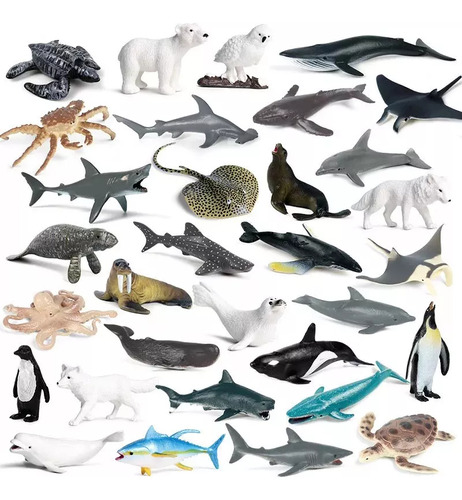 Kit 32: Animales Acuáticos, Juguete, Tiburón, Ballena, Tortu