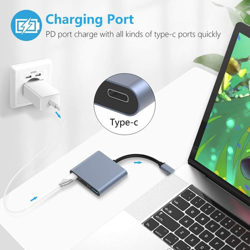 Hub Adaptador Usb Tipo C 3 En 1 Hdmi Mac