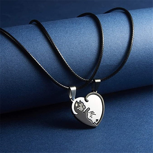 Imagen 3 de 6 de Collar Pareja Novios Amistad Corazón Yin Yang Gatos 2 En 1