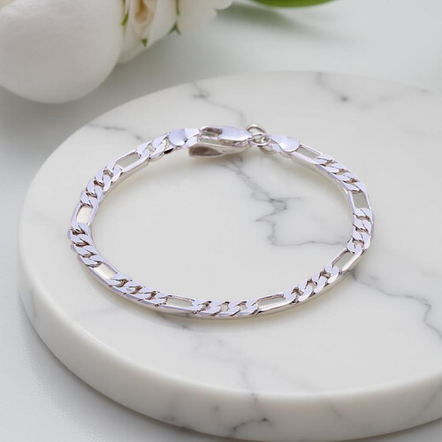 Pulsera Cadena Figaro 3x1 Plata Esterlina .925 Esclava 8 Mm Plateado 20 Cm 8 Mm