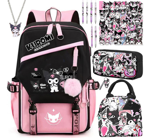 Mochila Kuromi Kawaii De 61 Unidades/kit Con Colgante De Fel