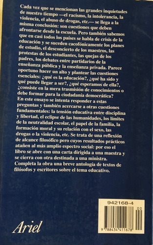 Libro El Valor De Educar Fernando Savater Editorial Ariel