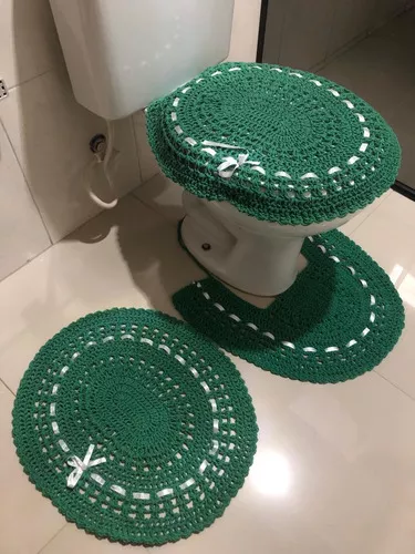 Jogo de banheiro em croche 3 peças decoração verde. em Promoção na
