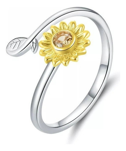 Anillo Ajustable Girasol Plata 925 Flor Joyas Mujer