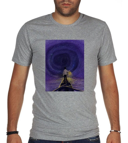 Remera De Hombre Noche Bote Luz Mar Pintura