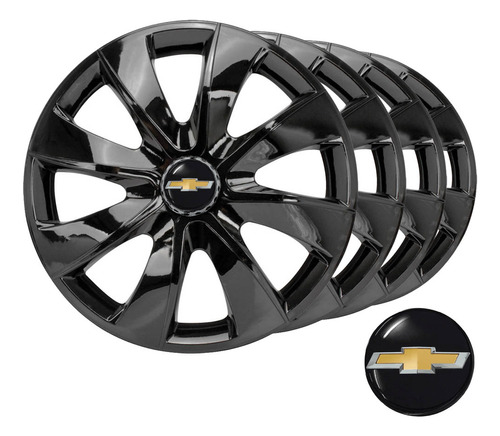 Jogo 04 Calotas Prime Black Preto Roda Aro 14 Com Emblema Gm