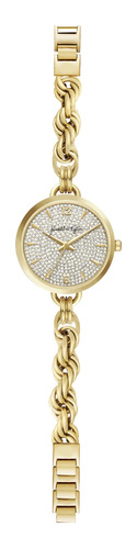 Reloj Analógico Dorado Con Esfera De Cristal Y Pulsera De Mo