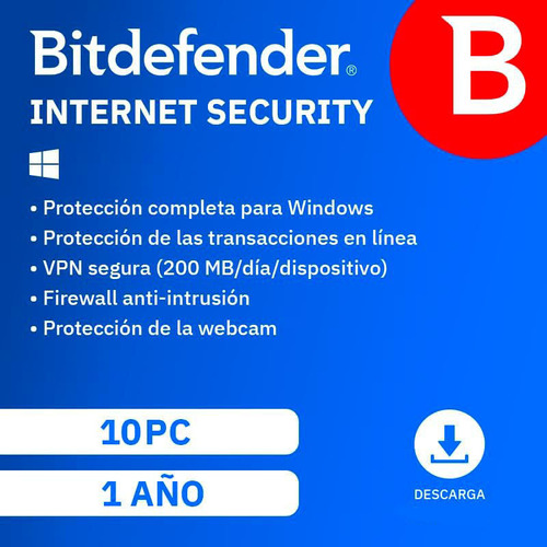 Bitdefender Internet Security 2024 | 10 Dispositivos  1 Año 
