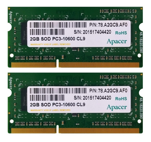 Kit De Memorias Ddr3 Apacer 4gb (2 X 2gb) Pc3-10600s 1333mhz