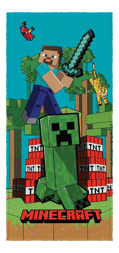 Toalha De Banho Infantil Minecraft Algodão Lepper Cor Azul