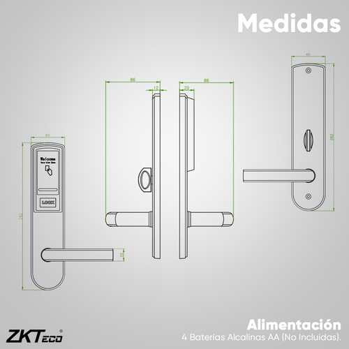 Zkteco Cerradura Derecha Con Tecnología Mifare 13.56 Mhz Modelo Lh3000r / Para Puertas De 40 A 55 Mm De Grosor / Registro De 224 Eventos / Fabricada En Acero Inoxidable Con 2 Pestillos De Seguridad