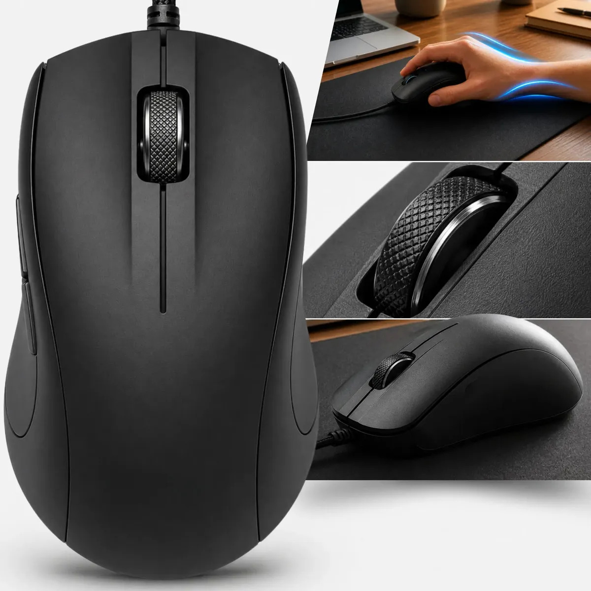 Mouse USB Com Fio 1600 Dpi Alta Precisão Plug And Play Ergonômico Confortável Ideal Para PC Notebook Escritório Trabalho Estudos Uso Diário Eduimports