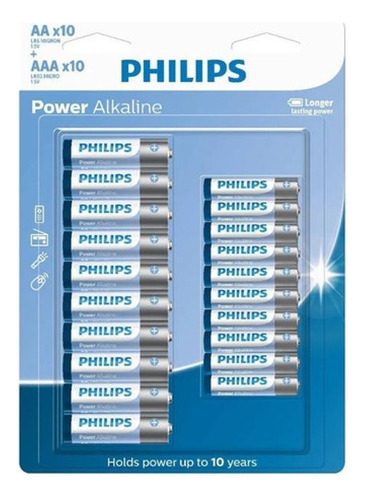 Kit Pilha Alcalina Aa 20 + Aaa 20 Un Philips Power Alcalina