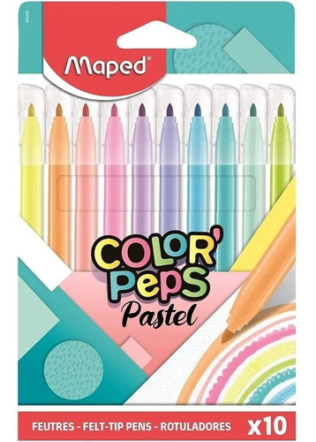 Imagen 1 de 4 de Marcadores Fibra Maped Color Peps X10 Colores Pastel 845469