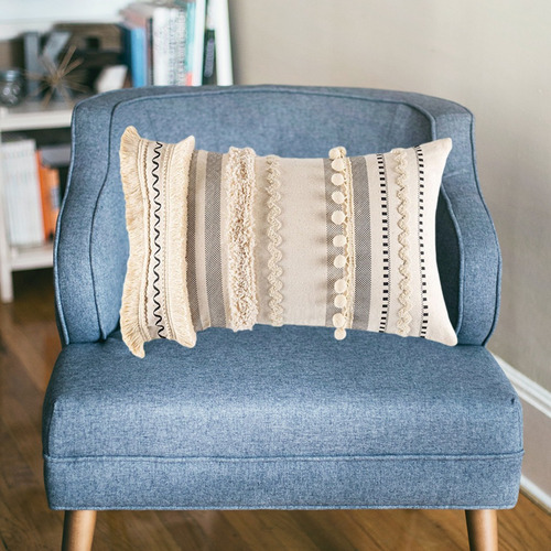 Boho Decoración Throw Borlas Almohada Cubierta Hecha A Mano