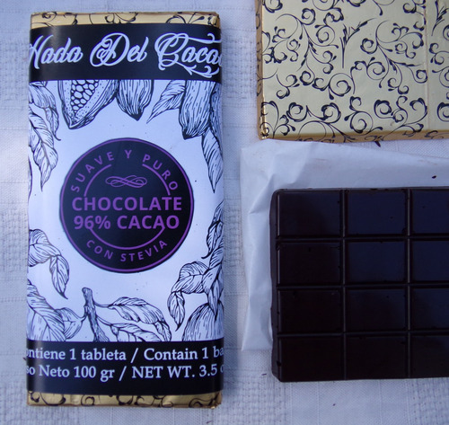 Imagen 4 de 10 de Chocolate 100 Gr 96% Cacao Nibs Con Stevia - Sin Azucar Keto