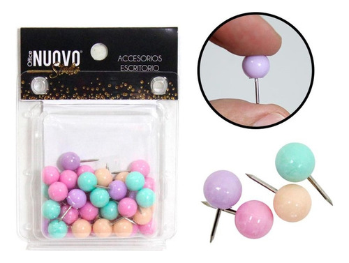 Set Push Pins Cabeza Redonda Color Pastel  - Nuovo