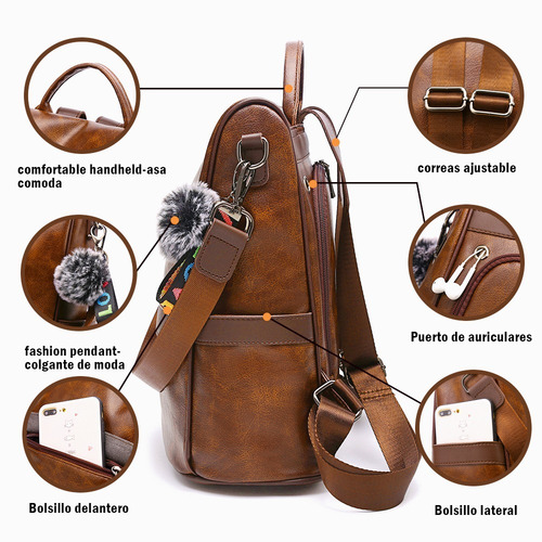 Imagen 5 de 7 de Mochila Mujer Moda Impermeable Antirrobo Bolsa Para Mujer
