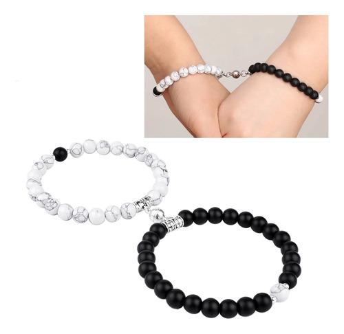 Imagen 2 de 10 de Pulsera Para Parejas Con Imán Piedras Naturales Charms