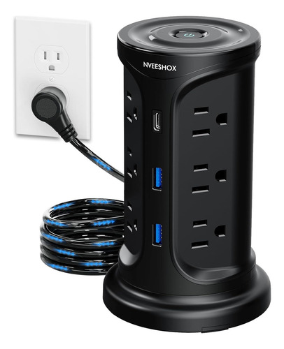Regleta Multicontacto Torre 12 Tomas 2 Usb 1 Usb-c 2m