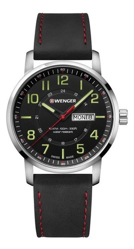 Reloj Wenger Attitude 011541101 Wenger Correa Negro Bisel Plateado Fondo Negro
