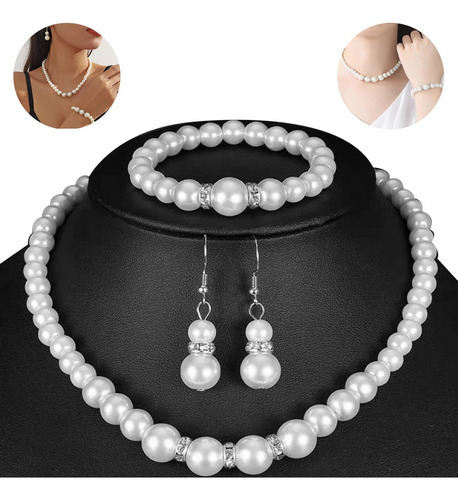 Collar Y Cadenas Dijes Joyeria Perlas Aretes Mujer Set De 4