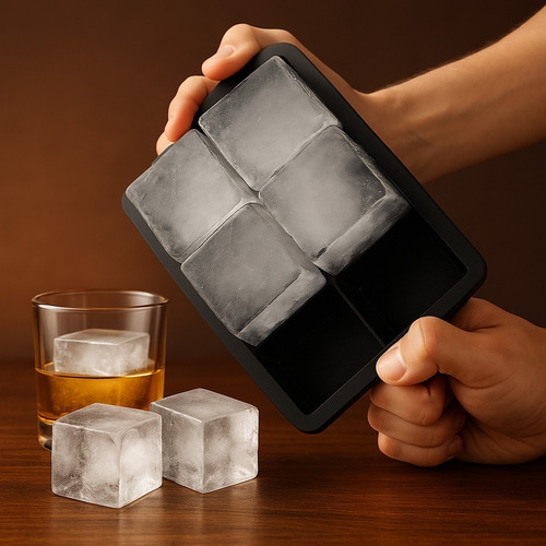 Forma De Silicone Gelo Cubo Grande 6 Cubos Drink Whisky Top Crevo Cor Preto