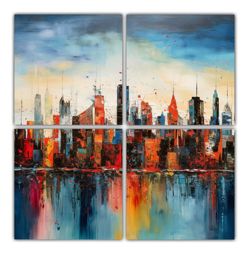 160x160cm Cuadro Abstracto Elegante Con Vista De Nueva York