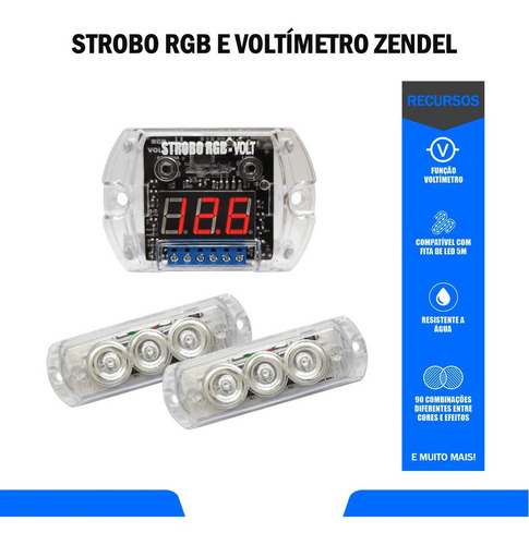 Imagem 3 de 8 de Kit Strobo Automotivo Rgb Zendel Com Voltímetro Integrado