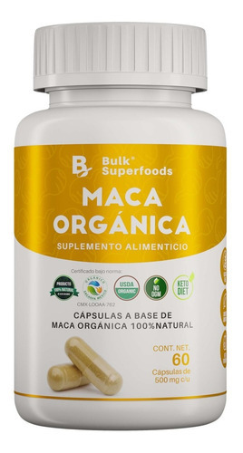 Suplemento Maca Orgánica 60 Cápsulas De 500 Mg 100% Natural Sin Gluten Apto Keto | Bulk Superfoods