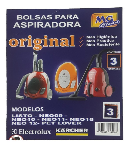 Bolsas Aspiradora Electrolux Neo 10/11/12/16 Y Listo X 3 Und