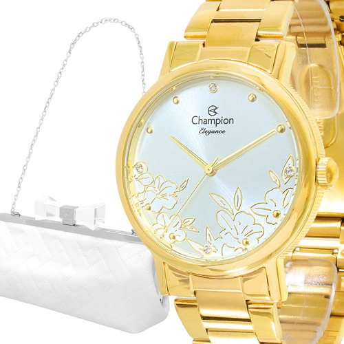 Relógio Feminino Champion Dourado Prova Dágua Original Top Cor do fundo Branco