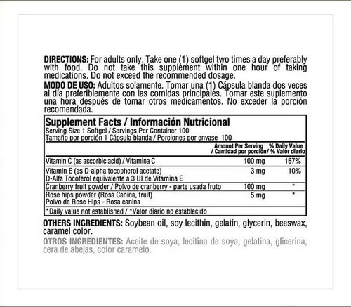 Cranberry 100mg Arándano Rojo Sist - Unidad a $345