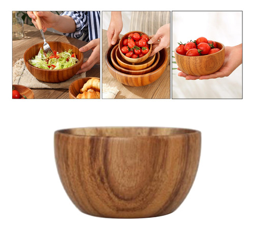 6 Fityle Premium Round Natural Wooden Salad Bowl Utensils