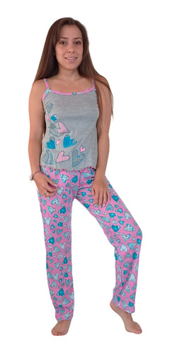 Pijama Mujer Conjunto Blusa Tiras Pantalon Largo Estampada