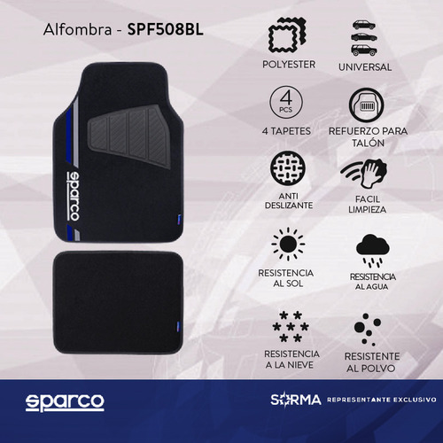 Imagen 8 de 10 de Cubre Alfombra Auto Sparco 4 Piezas Polyester Universal