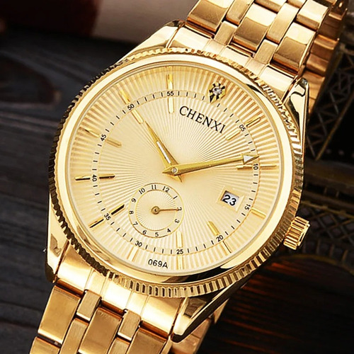 Relógio De Pulso Chenxi Cx-069a-ql Com Corria De Stainless Steel Cor Dourado