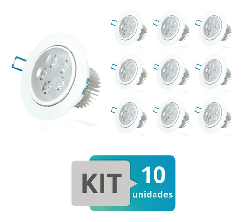 Kit 10 Spot Led Embutir Redondo Direcionável 5w Branco Frio